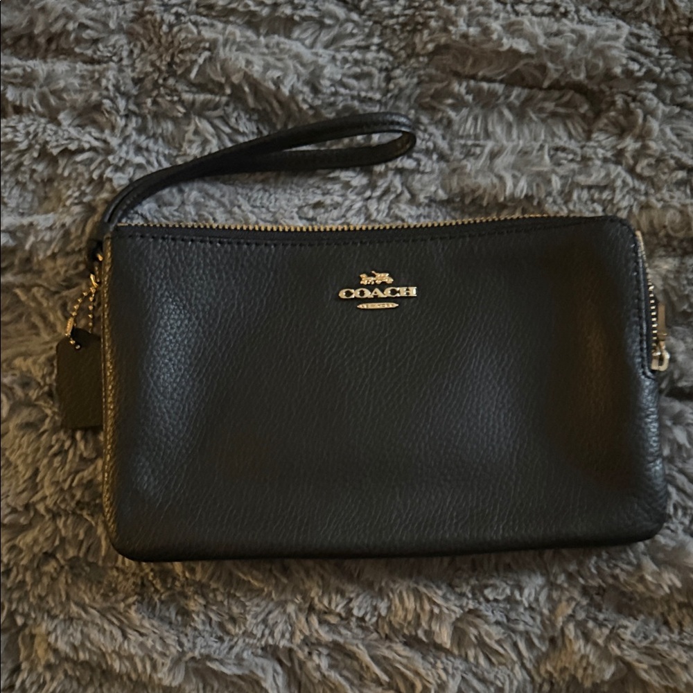 Coach Black Pebbled Leather Wristlet